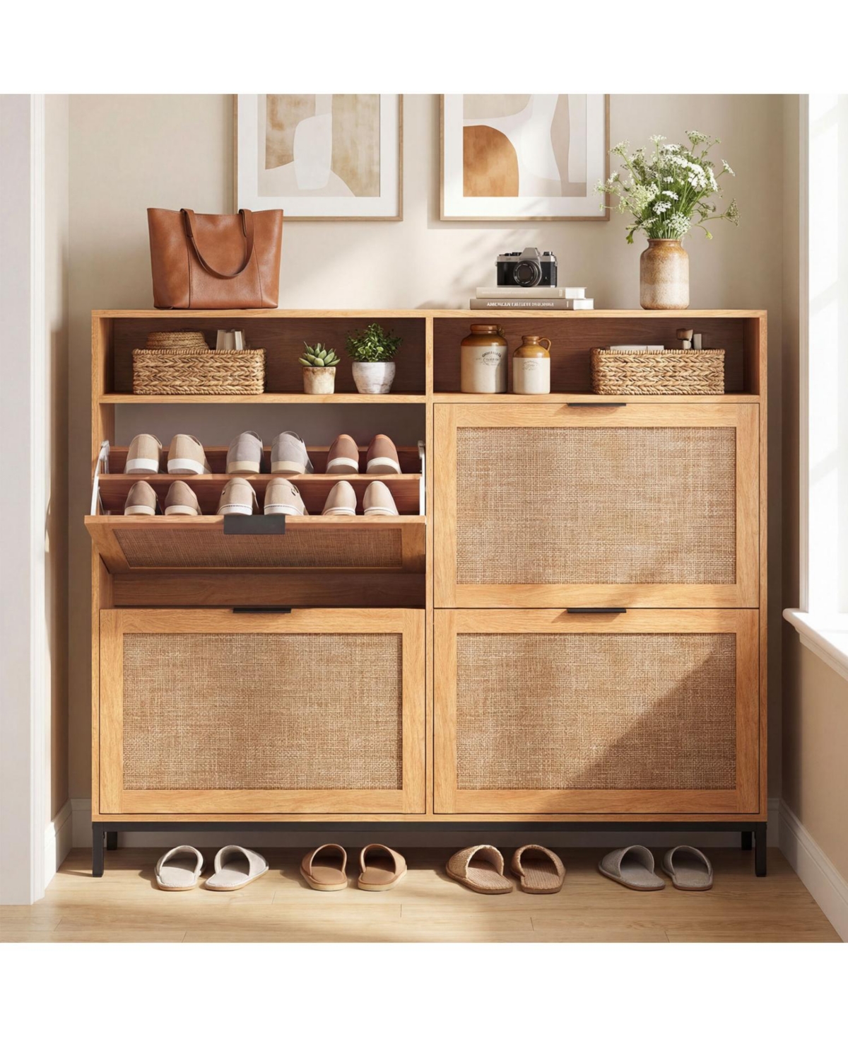 Slickblue Freestanding Shoe Cabinet with Adjustable Shelves and 4 Flip Drawers