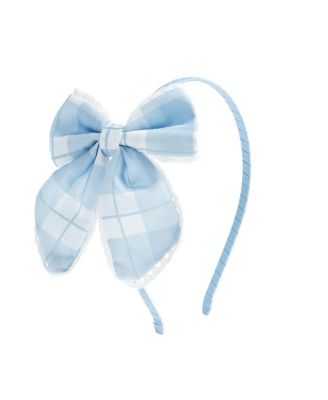 Little and Big Girls Blue Plaid Bow Headband