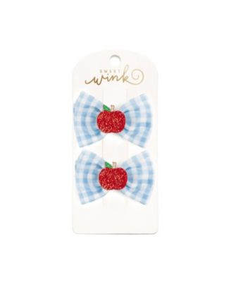 Little and Big Girls Apple Gingham Tulle Bow Clip Set