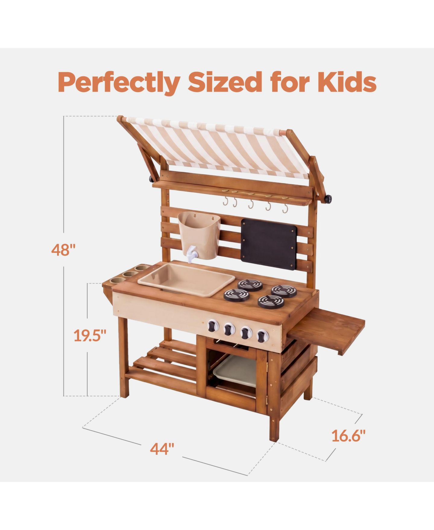 Детские игрушки Best Choice Products Deluxe Wooden Outdoor Mud Kitchen for Kids with Canopy, Water Tank, Faucet and 11pc Accessories, цвет: Бежевый — фото 2