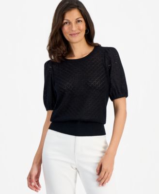 Petite Puff-Sleeve Pointelle Sweater