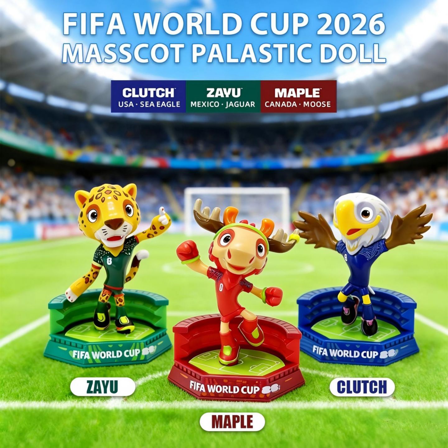 Детские фигурки FIFA 2026 World Cup Official Licensed Mascot Toy Set of 3 6CM Figurines Maple Zayu Clutch FIFA 26 Mascot For Teen Adult Collector — фото 2