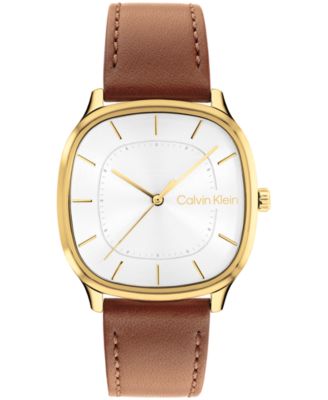 Men's CK Shape Tan Leather Strap Watch 37mm
