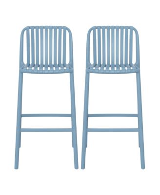 29.5" Outdoor Modern Polypropylene Plastic Patio Bar Height Stools (Set of 2)