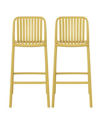 29.5" Outdoor Modern Polypropylene Plastic Patio Bar Height Stools (Set of 2)