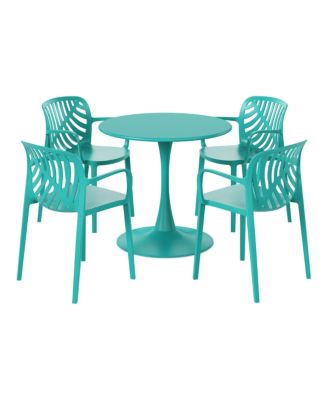 5-Piece Outdoor Indoor Metal Patio Dining Table Set With Stackable Patio Arm Chairs