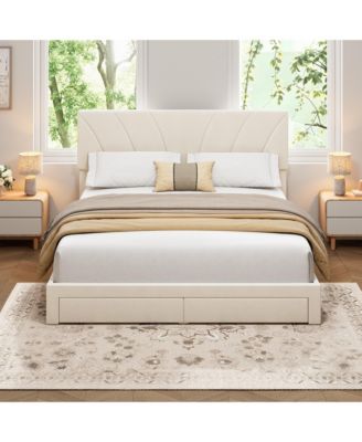 Velvet Upholstered Platform Bed with 2 Storage Drawers – Adjustable Headboard, No Box Spring Needed, Easy Assembly