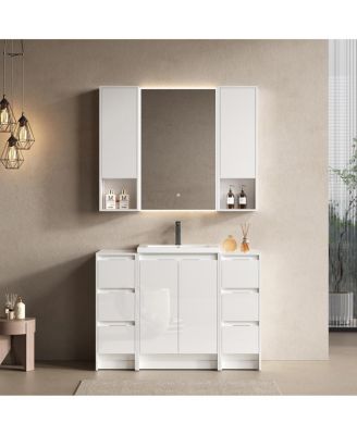 47 Inch Freestanding Bathroom Vanity with Resin Sink, Soft Close Doors, Water-Resistant, 2 Storage Cabinets, 2 Wall Cabinets