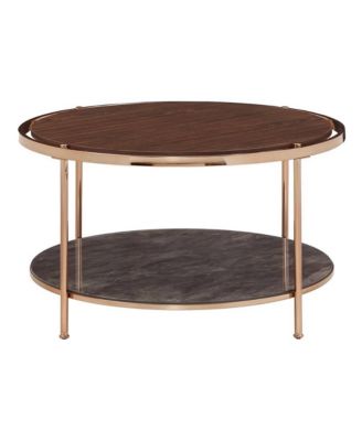 Champagne Coffee Table with Dark Marble Glass Shelf
