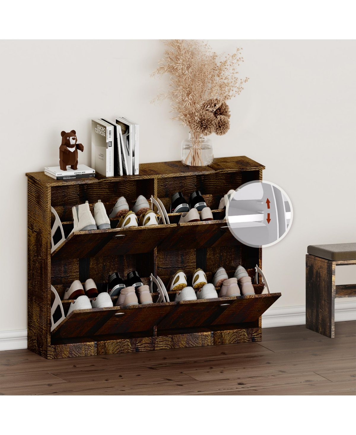 sumyeg Storage Cabinet with Anti-Tipping Device Flip-Top Shoe Cabinet with Adjustable Layer