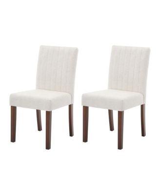 Set of 2 Modern Vertical Stripe Fabric Dining Chairs, Upholstered Kitchen Side Seating with Solid Wood Legs