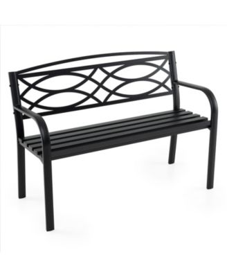 Metal Garden Bench with Curved Armrests and Slatted Backrest