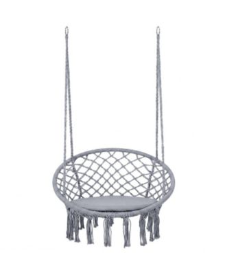 Macrame Hammock Swing Chair with Round Seat Cushion 2 Hanging Methods