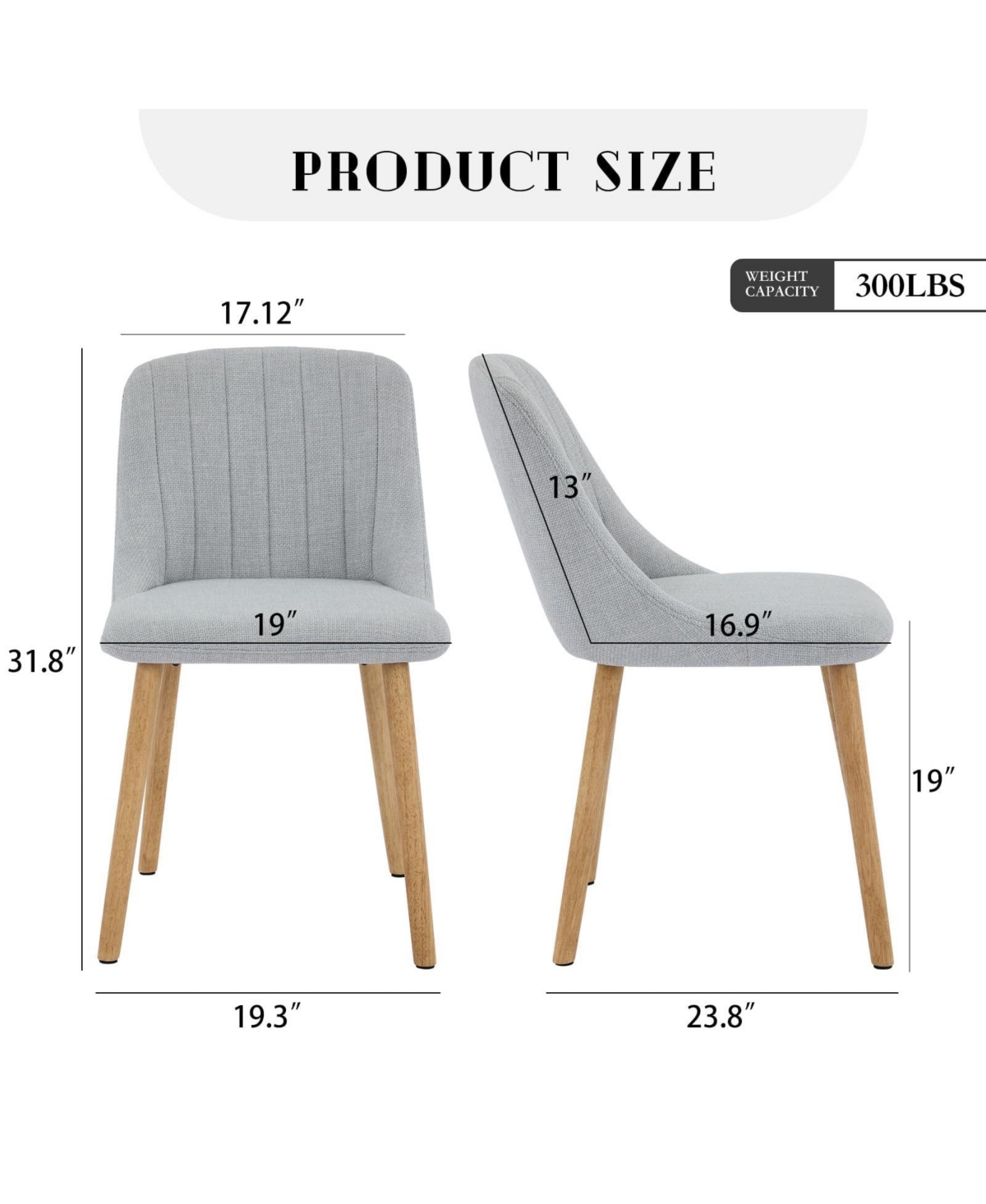 gaomon Set of 2 Mid-Century Modern Armless Dining Chairs, Upholstered Fabric Seat And Back with Sturdy Metal Legs