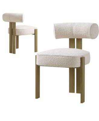 Set of 2 Modern Plush Boucle Upholstered Dining Chairs, Ergonomic Curved Back Support for Kitchen and Dining Room