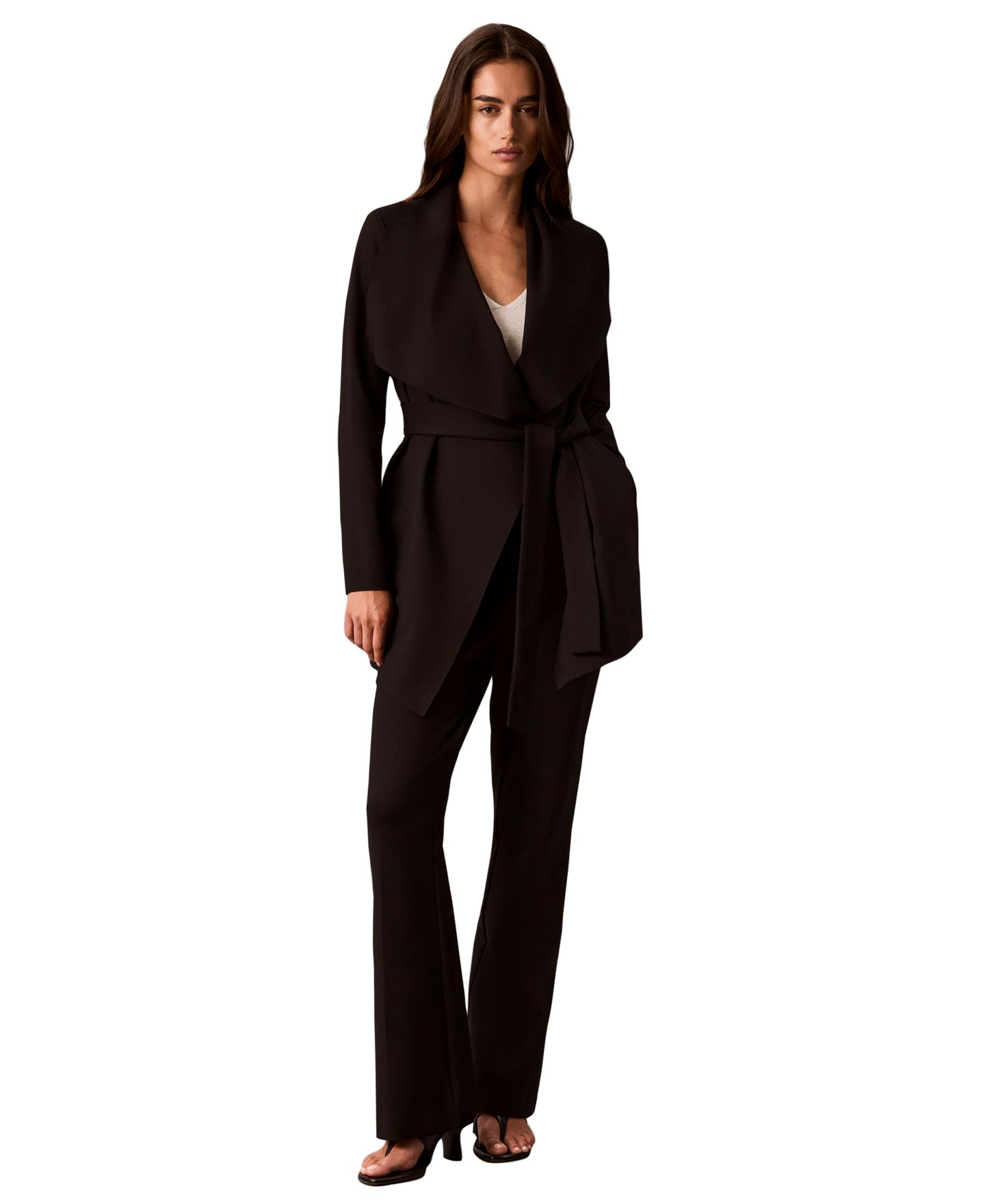 Женская куртка Calvin Klein Collared Neck Belted, цвет: Чёрный — фото 2