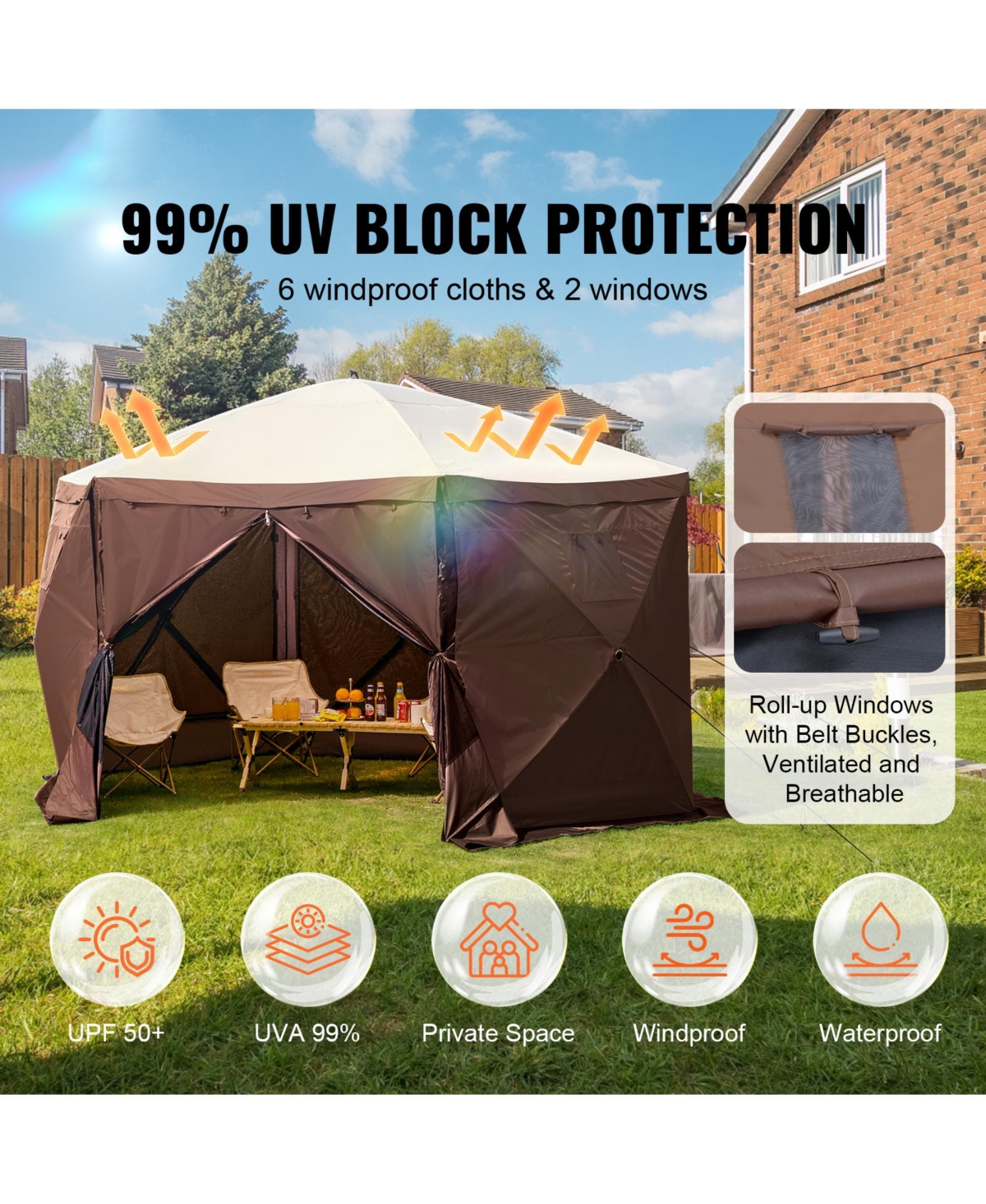 Vevor Pop-up Camping Gazebo Canopy Shelter 6 Sided Sun Shade