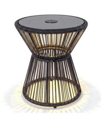 Outdoor LED Side Table with Warm Light and Tempered Glass Top