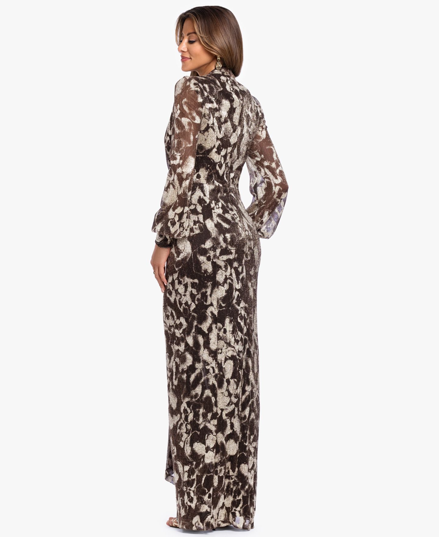 Женские платья Betsy & Adam Plus Size V-Neck Gown, цвет: Коричневый золотой — фото 4