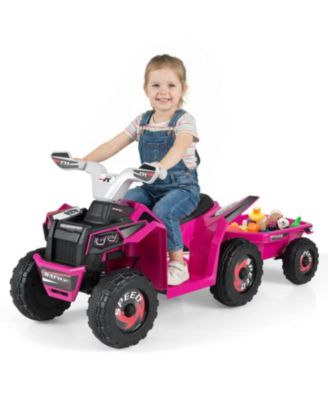 6V Kids Electric ATV Quad with Detachable Trailer, 66-lb Capacity