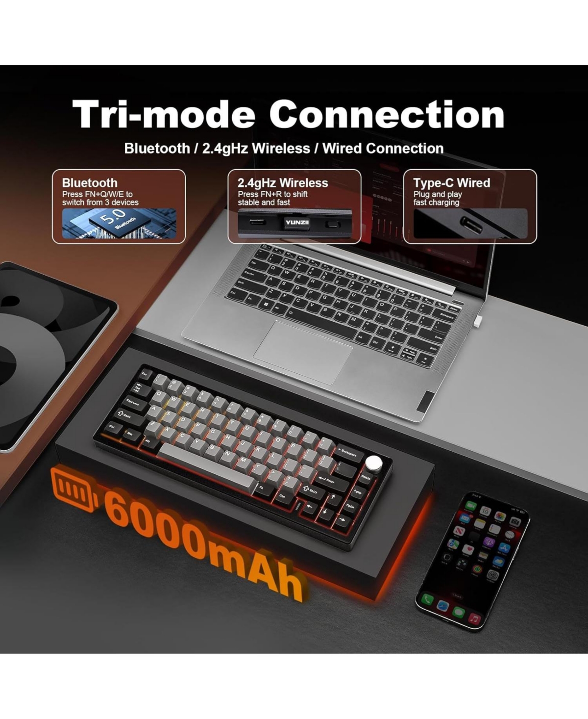 Lamicall AL68 60% Full Aluminum Knob Tri-Mode Hot Swap Keyboard Zero Linear