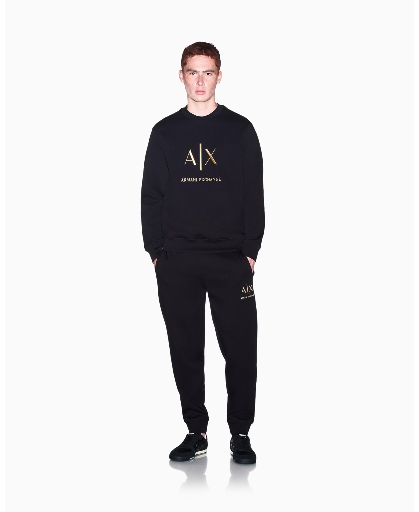 Мужской свитшот A|X Armani Exchange Black And Gold Bonded Cotton Crewneck, цвет: Чёрный — фото 4