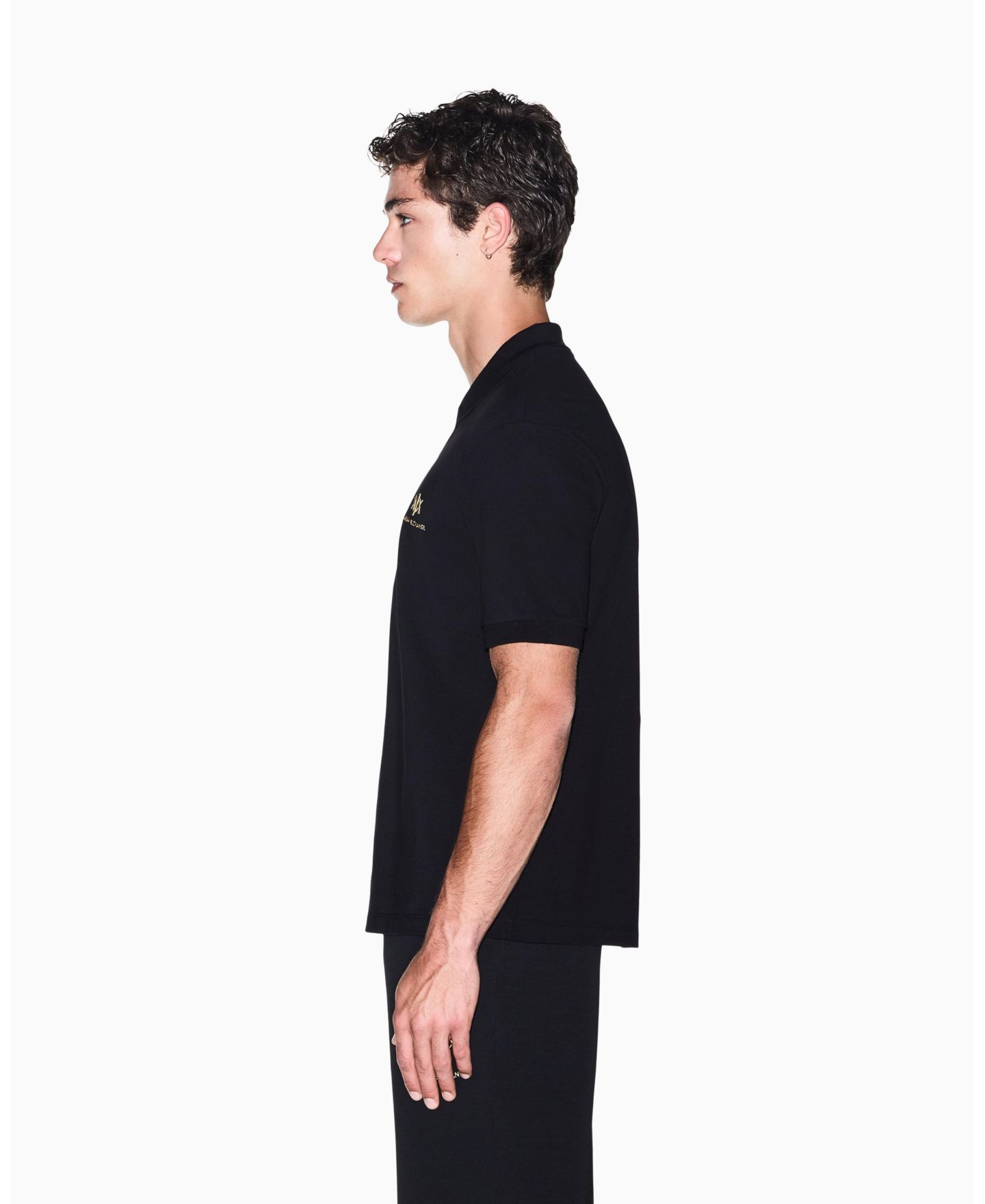 Мужское поло A|X Armani Exchange Black And Gold Short Sleeves Pique Polo Shirt, цвет: Чёрный — фото 6