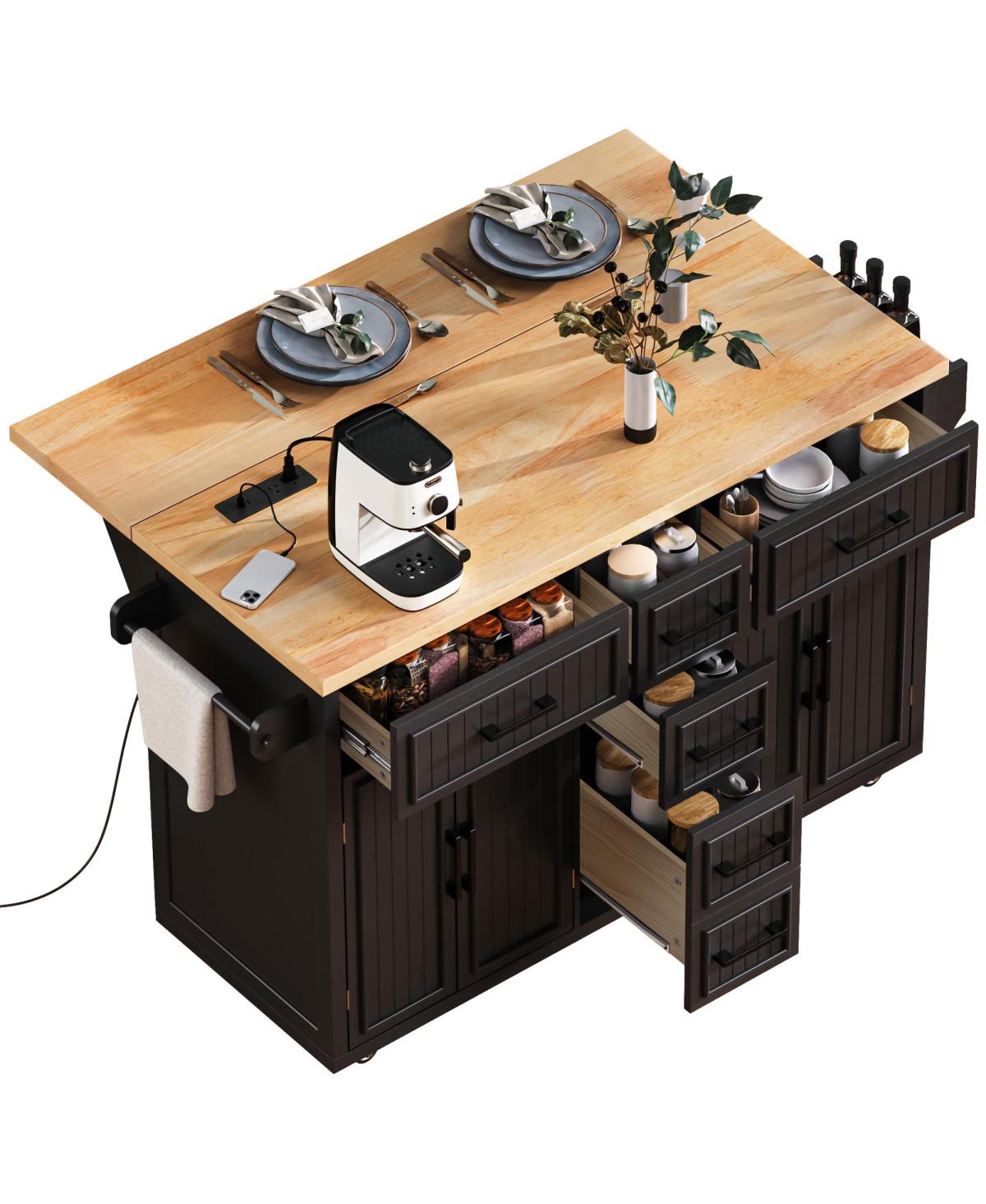 Streamdale Furniture 56.5'' Drop Leaf Kitchen Island with Power Outlet and Storage