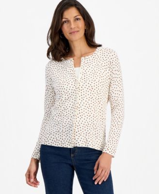Women's Printed Crew-Neck Button-Down Cardigan Sweater