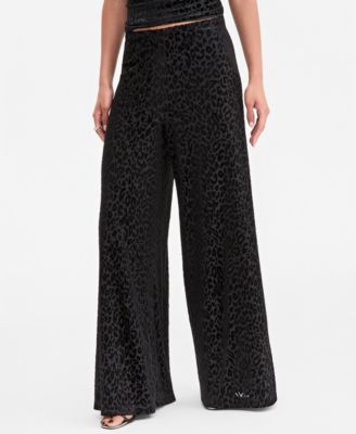 Women's Leopard Embossed Velvet High-Rise Wide-Leg Pants