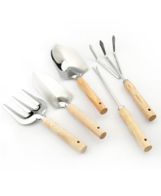 Garden Tool Set 5pcs Wooden Handle Stainless Steel Weeder Trowel Cultivator