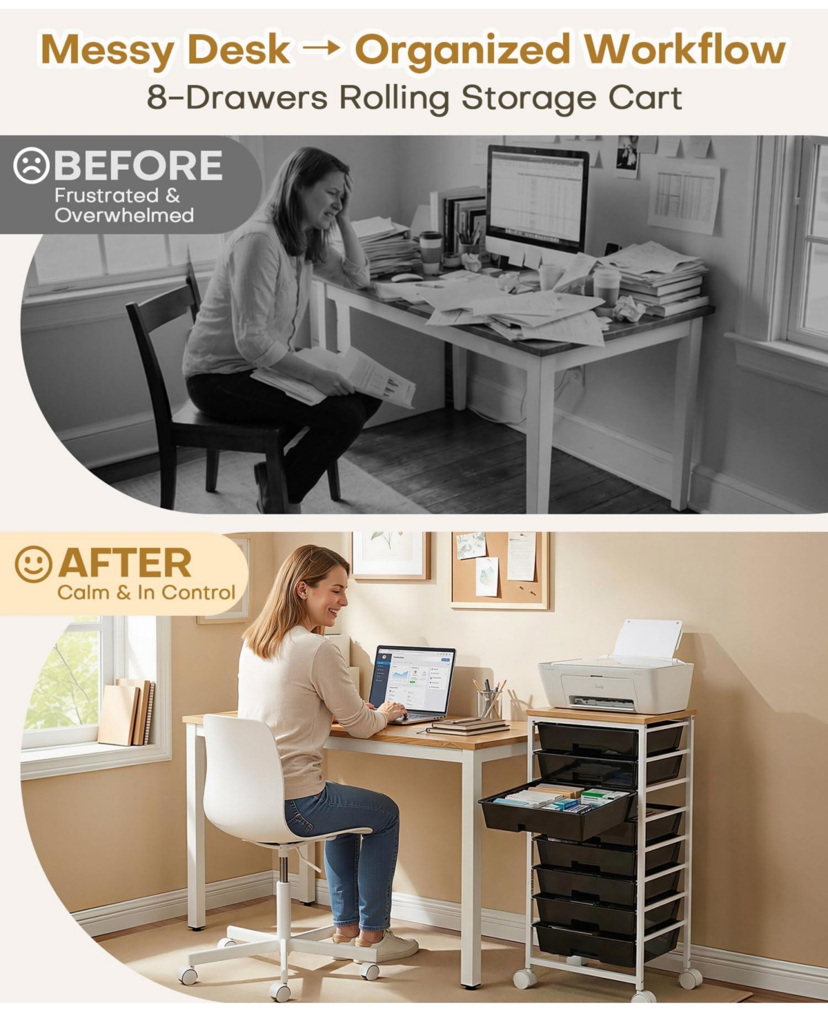 Xdovet Rolling Stordrawer Cart 8-Drawer Anti-fall Lockable Wheels