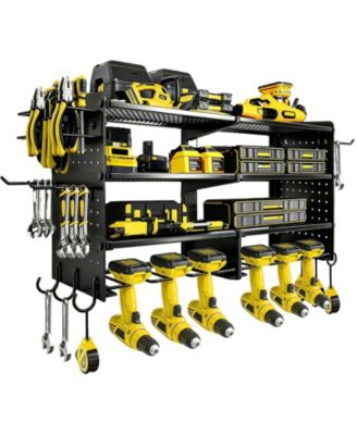 Power Tool Organizer Wall Mount 4 Tier Heavy Duty Storrack Drill Holder Hooks Garage Workshop Storage Rack