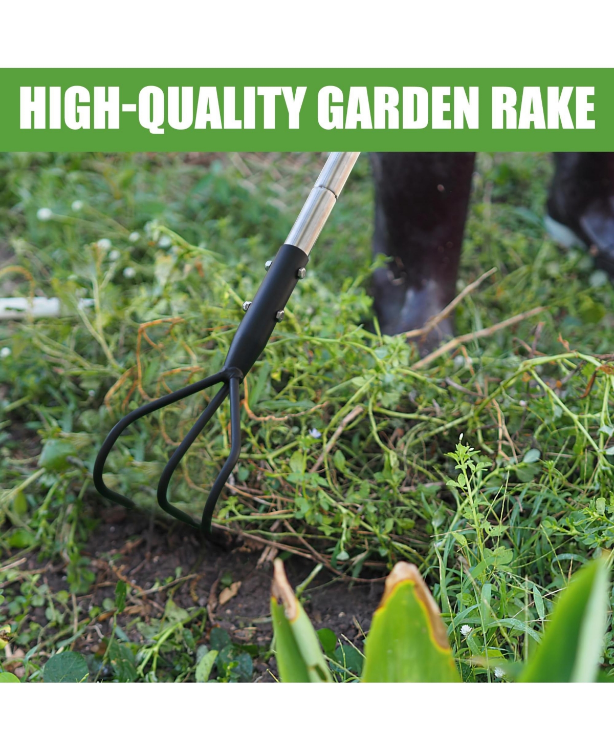 Xdovet 3-Tine Long Handle Garden Tiller Cultivator Adjustable for Soil Loosening Weeding Fertilizing