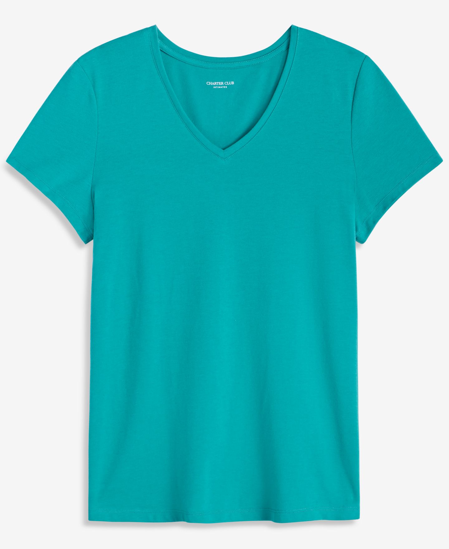 Женский топ Charter Club Solid V-Neck Short-Sleeve Sleepwear Top, цвет: Бирюзовый — фото 2