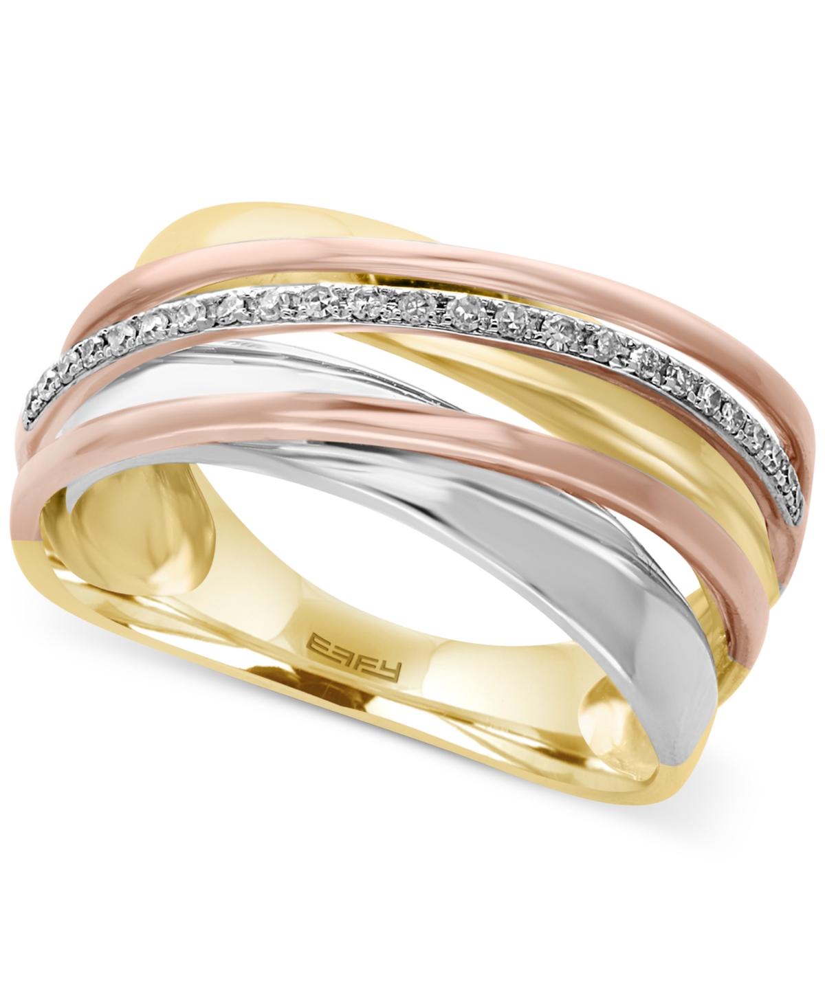Effy Collection Effy Diamond Tri-Tone Ring (1/10 ct. t.w.) in 14k Yellow, White and Rose Gold
