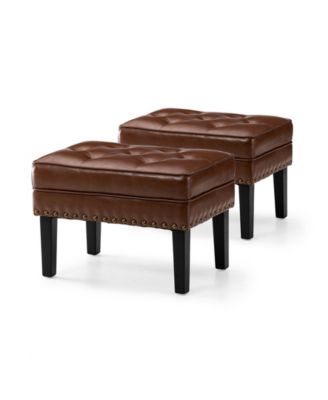 Mid-century Modern Leatherette Button-tufted Accent Stool, Set of 2