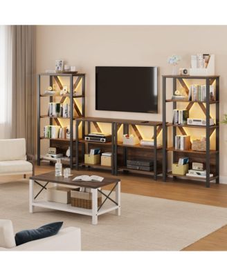 Industrial Bookshelf with LED Lights 4-Tier Heavy Duty Metal Open Bookcase Tall Vintage Storage Organizer for Office, Bedroom, Living Room