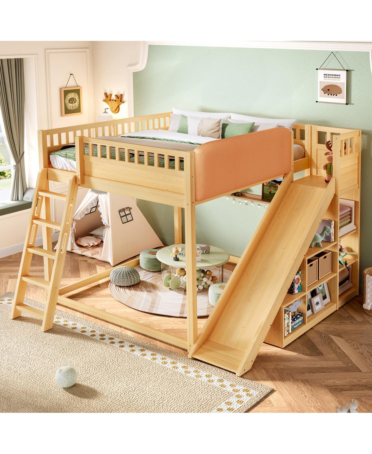 Streamdale Furniture Loft Bed with Upholstered Headboard Storage Ladder and Slide