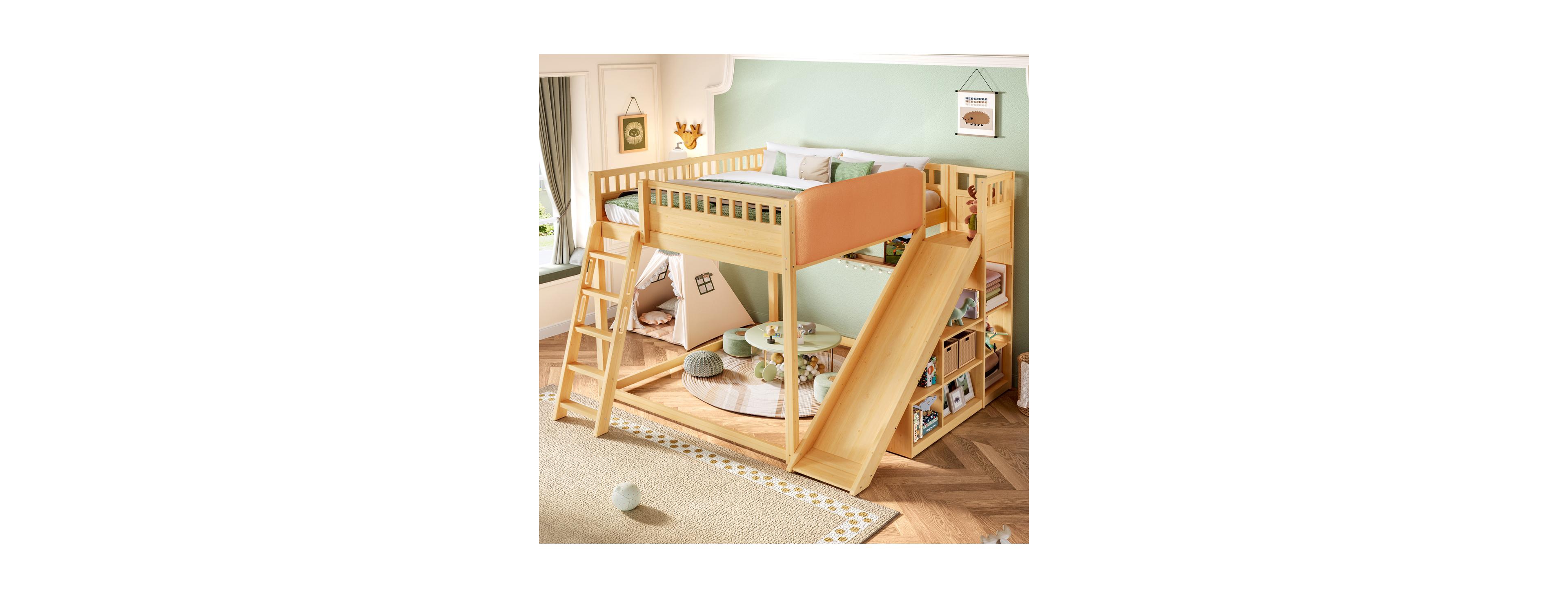 Streamdale Furniture Loft Bed with Upholstered Headboard Storage Ladder and Slide