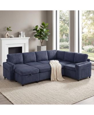 111'' U-Shaped Convertible Sectional Sofa Bed with Storage and USB