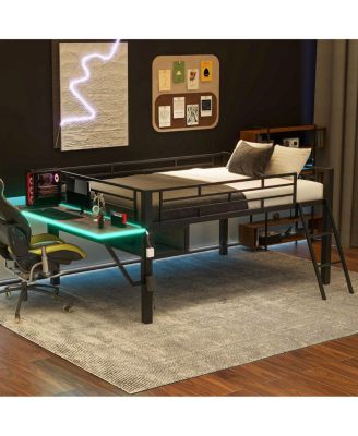 Gaming mid loft bed with desk LED