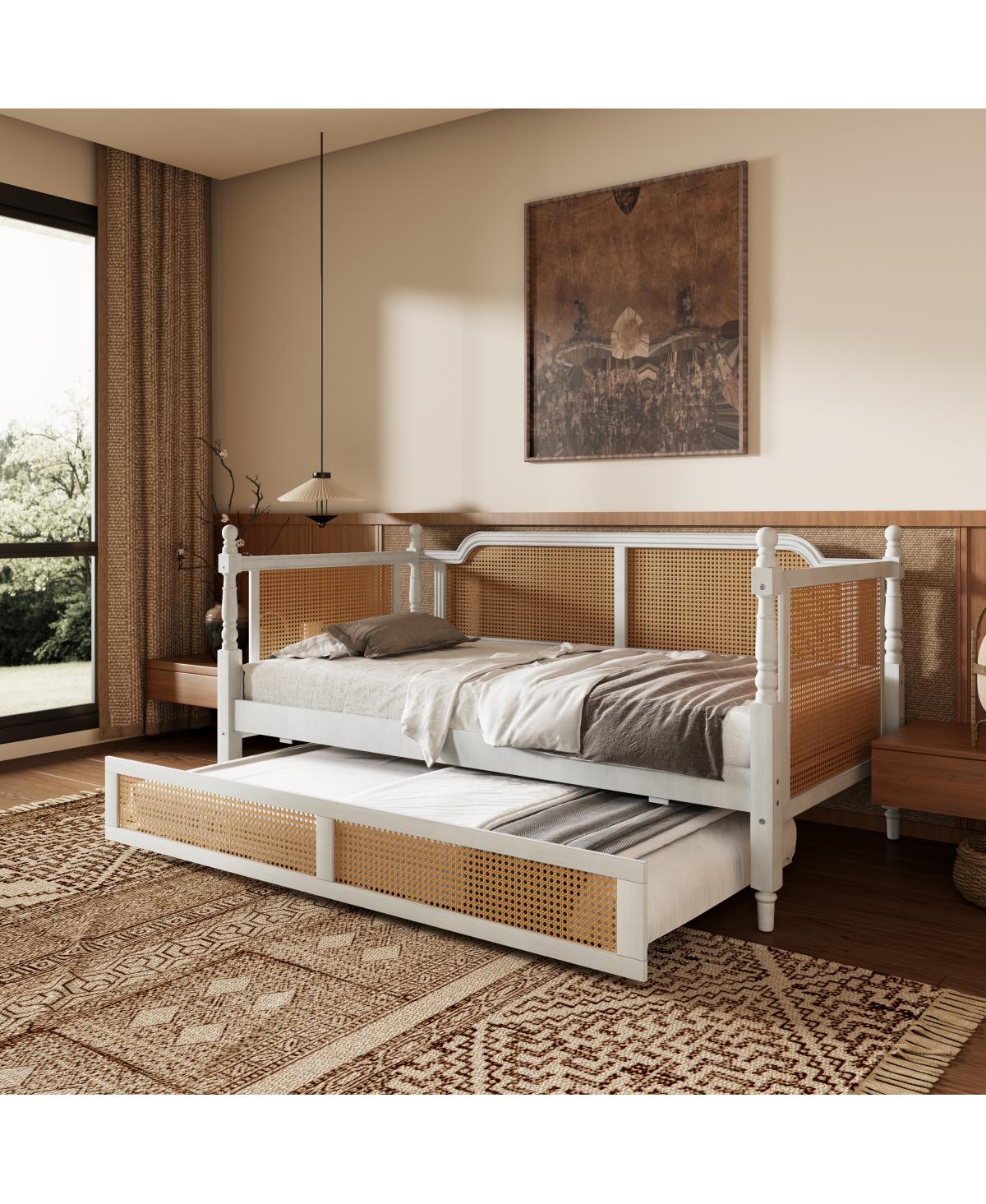 Streamdale Furniture Traditional Rattan Twin Daybed with Trundle Antique