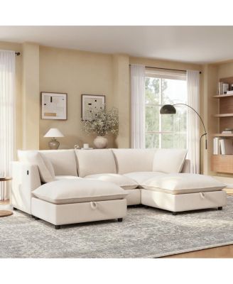  98'' Modular U-Shaped Sectional Sofa with Storage Ottoman and Charging Ports