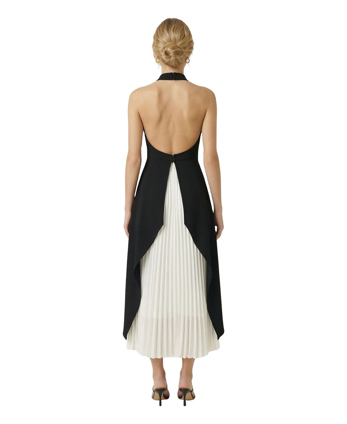 Modenaire Women's Halter-Neck Asymmetric Layered Pleated Midi Dress view 2 — MAYCSS fashion products