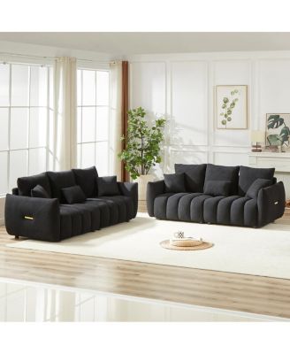   3-Seater + 3-Seater Teddy Fabric Sofa Set with 6 Cushions