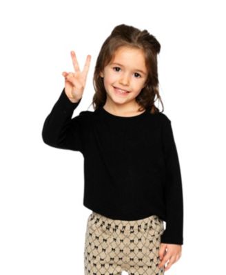 Little and Big Girl 6- 14 Brushed Rib Crew Neck Top