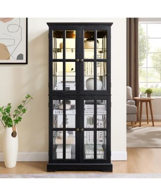 Antique 4-Door Glass Display Cabinet with Adjustable Shelves