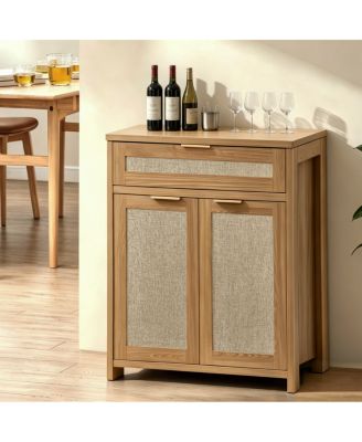 Rattan Farmhouse Sideboard Buffet Cabinet with Adjustable Shelf and Drawer