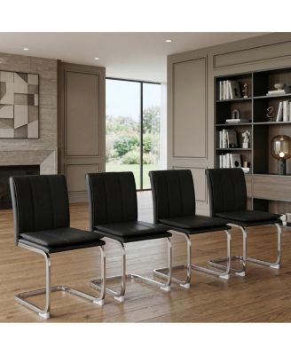 Set of 4 Modern PU Leather Dining Chairs with Plated Metal Legs